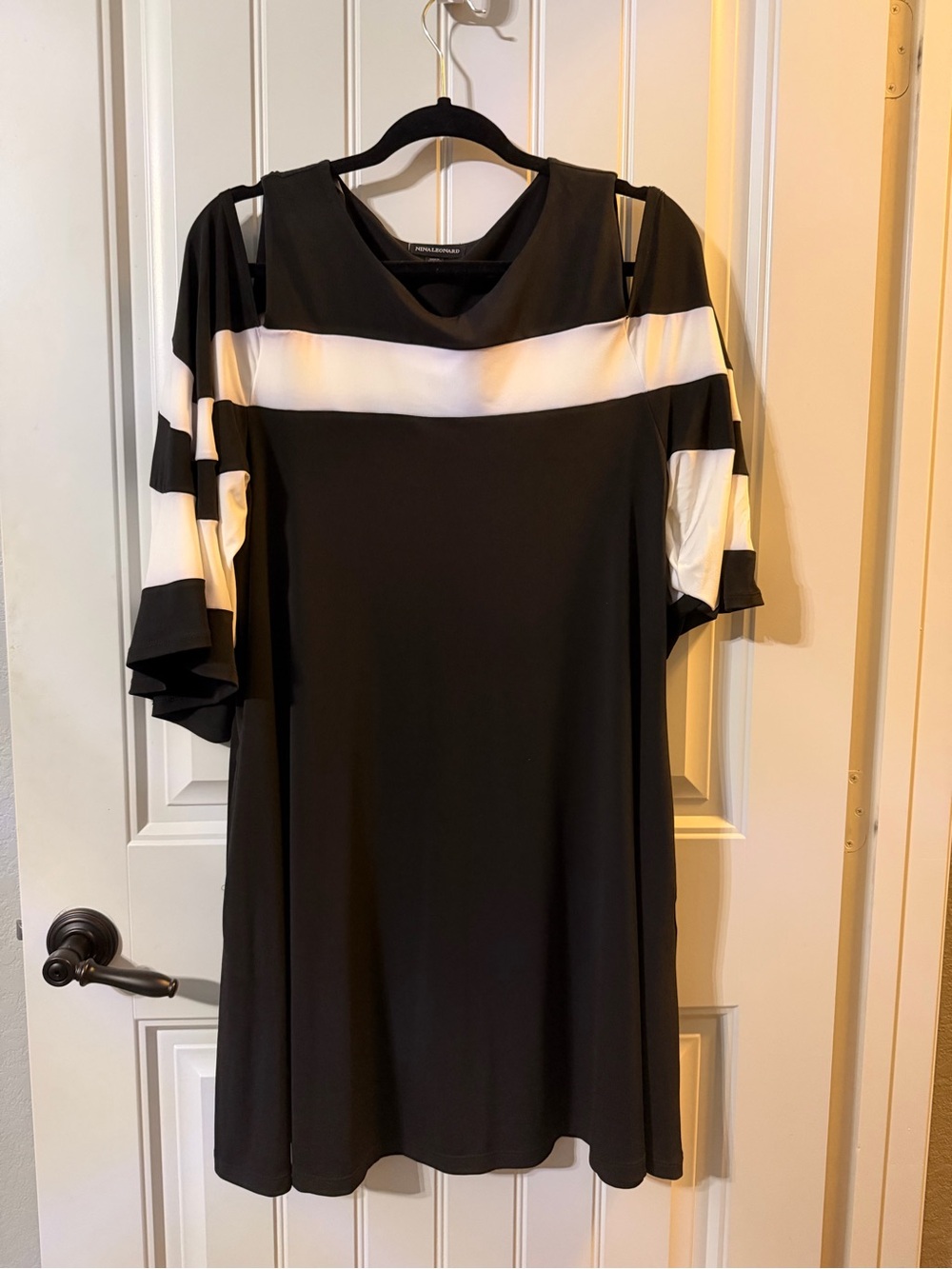 Nina Leonard Black and White Cold Shoulder Dress